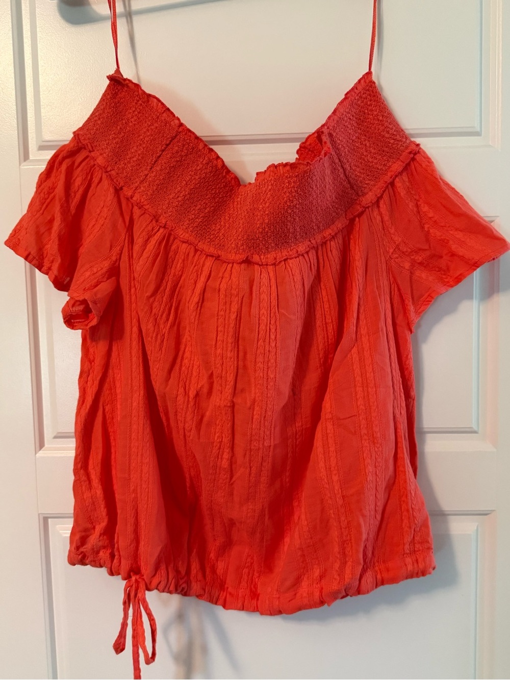 Lane Bryant Coral Red Off-Shoulder Smocked Top